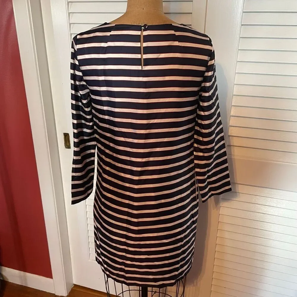 J CREW | navy orange white stripe silk shift dress 0